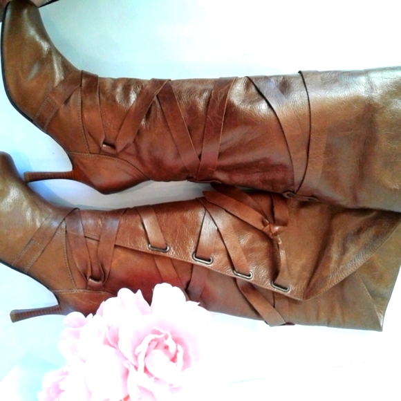 NANA brown metallic  genuine leather heeled boots - Picture 1 of 16